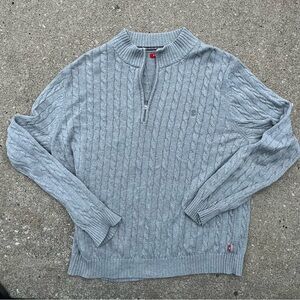 x IZOD Sweater Cable Knit Men Sz XXL GRAY 100% Cotton Quarter Zip Lodge Casual
